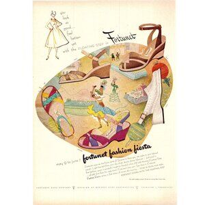 1952 Fortunet Fashion Fiesta Wedge Sandals Vintage Print Ad Beach Wall Art